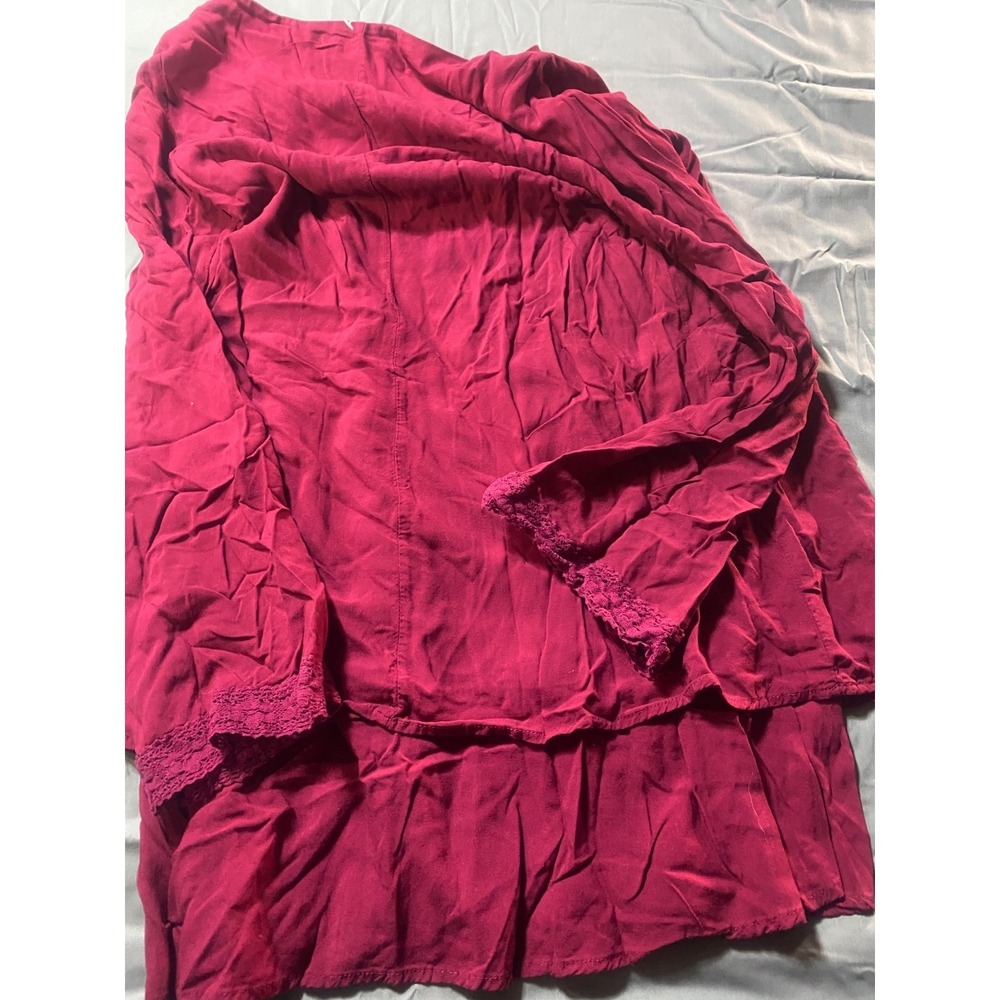 Miami Womens Small Burgundy Boho Crochet Long Sleeve Tunic Blouse Top - Picture 6 of 7
